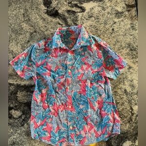 Vineyard Vines Fun Floral Short Sleeve Shirt - Blue and Pink